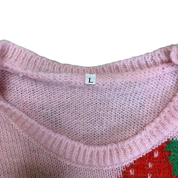 Strawberry Print Baby Pink Cropped Knit Jumper Tank Top Large - Picture 2 of 5